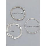 Vintage Set Silver Color Crystal Rhinestone Heart Bracelets for Women Fashion Geometric Adjustable Infinity Cuff Bangle Jewelry