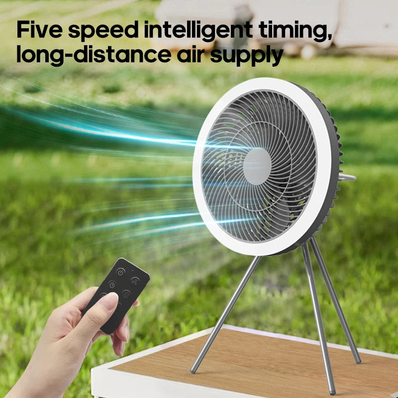 Outdoor Camping Fan Rechargeable Desktop 10000mAh Portable Circulator Wireless Ceiling Electric Fan with Power Bank LED Lighting