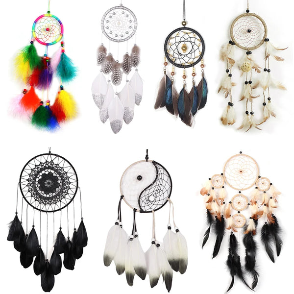 Feather Dream Catcher Indian Style Wall Hanging Wind Chimes For Car Ornaments Room Decor with Rattan Bead Dreamcatchers