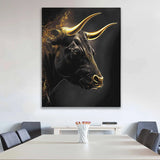 Retro Black Golden Style Bull Art Poster Canvas Painting Modern Animal Wall Print Picture for Living Room Office Home Decor