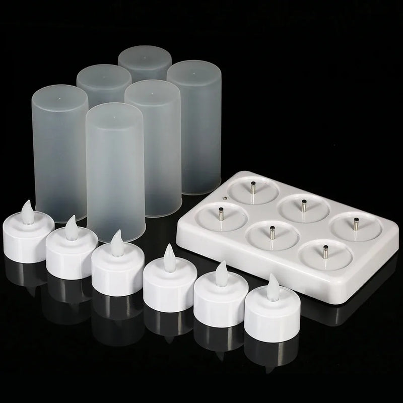 6/12pcs LED Electric Candle Rechargeable Flameless Tea Light Waxless Romantic Wedding Dinner Party Decoration With Battery