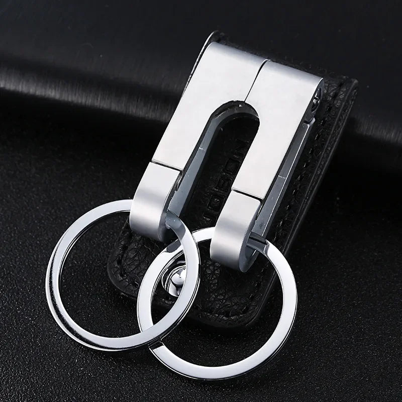 Top Grade Men Leather Waist Hanging Anti-lost Removable Belt Keychain Metal Double Keyring Auto Pendant Key Holder Accessories