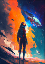 Astronaut Spaceman Oil Painting Wall Art Vibrant Sci-Fi Canvas Print Poster Colorful Outer Space Themed Living Room Decor Gift