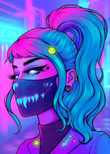 Cyber Punk Anime Neon Cool Girl Poster Aesthetic Purple Canvas Painting Wall Art Prints Pictures Gamer Room Home Decoration