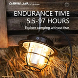 LED Camping Lantern Retro Hanging Light Portable Stepless Dimming Waterproof Rechargeable Outdoor Camping and Emergency Lighting