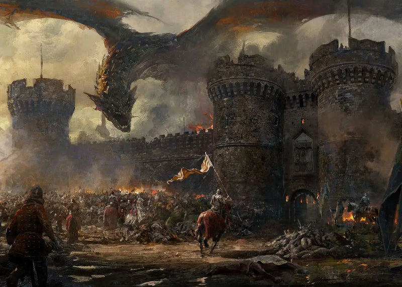 Fantasy Dragon and Cavaliers Picture and Poster Magic World Canvas Painting Mysterious Unique Wall Art War Furnishing Home Decor