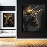 Retro Black Golden Style Bull Art Poster Canvas Painting Modern Animal Wall Print Picture for Living Room Office Home Decor
