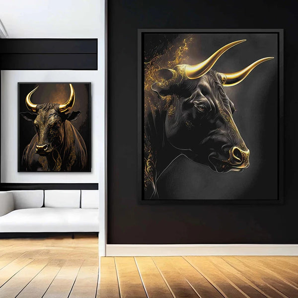 Retro Black Golden Style Bull Art Poster Canvas Painting Modern Animal Wall Print Picture for Living Room Office Home Decor