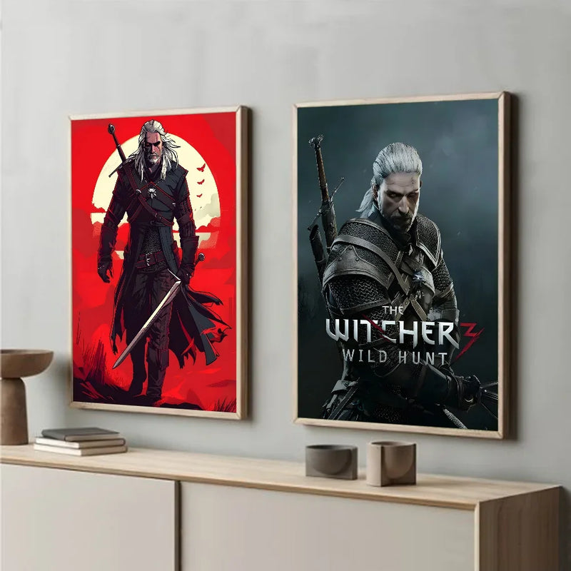 The W-Witcher 3 Wild Hunt Game Poster HD art sticky wall waterproof home living room bar decoration