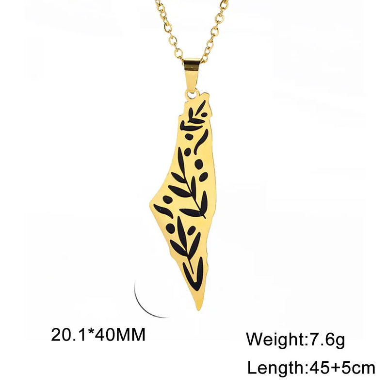 Israel Palestine Map Pendant Necklace For Women Men Arabic African Jamaica Stainless Steel Gold Color Chain Necklaces Jewelry