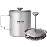 Lixada 750ml Titanium Cup Coffee Cup Mug French Press Pot Coffee Maker with Lid Outdoor Camping Cooking Pot