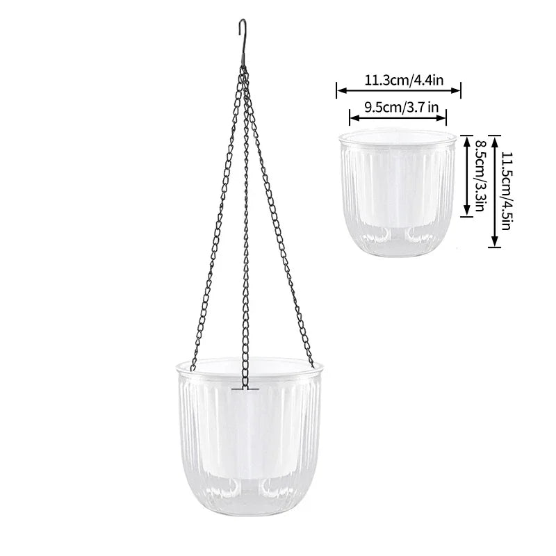 Self Watering Hanging Planters Indoor Flower Pot Outdoor Hanging Basket Plant Hanger with 3Hooks Drainage Hole Home Garden Decor