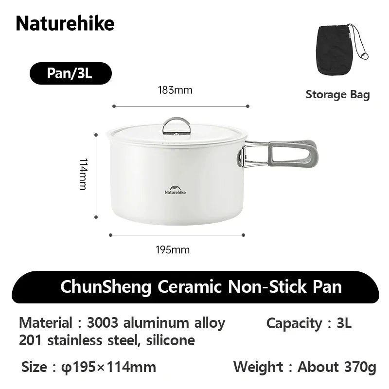 Naturehike Camping Cookware Ceramic Non-Stick Set Lightweight Portable Tableware Kettle Frying Pan Pot Cookset Kitchen Utensils
