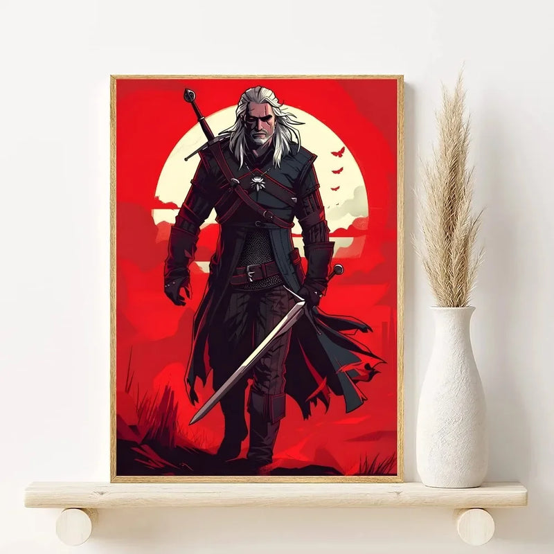 The W-Witcher 3 Wild Hunt Game Poster HD art sticky wall waterproof home living room bar decoration