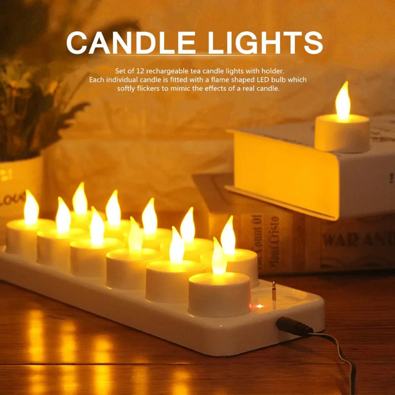 6/12pcs LED Electric Candle Rechargeable Flameless Tea Light Waxless Romantic Wedding Dinner Party Decoration With Battery