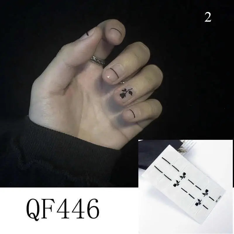 Shiny Self-adhesive Nail Stickers Short Black Lacquer Strips For Nails Full Cover False Nails Stickers Waterproof Manicure Film
