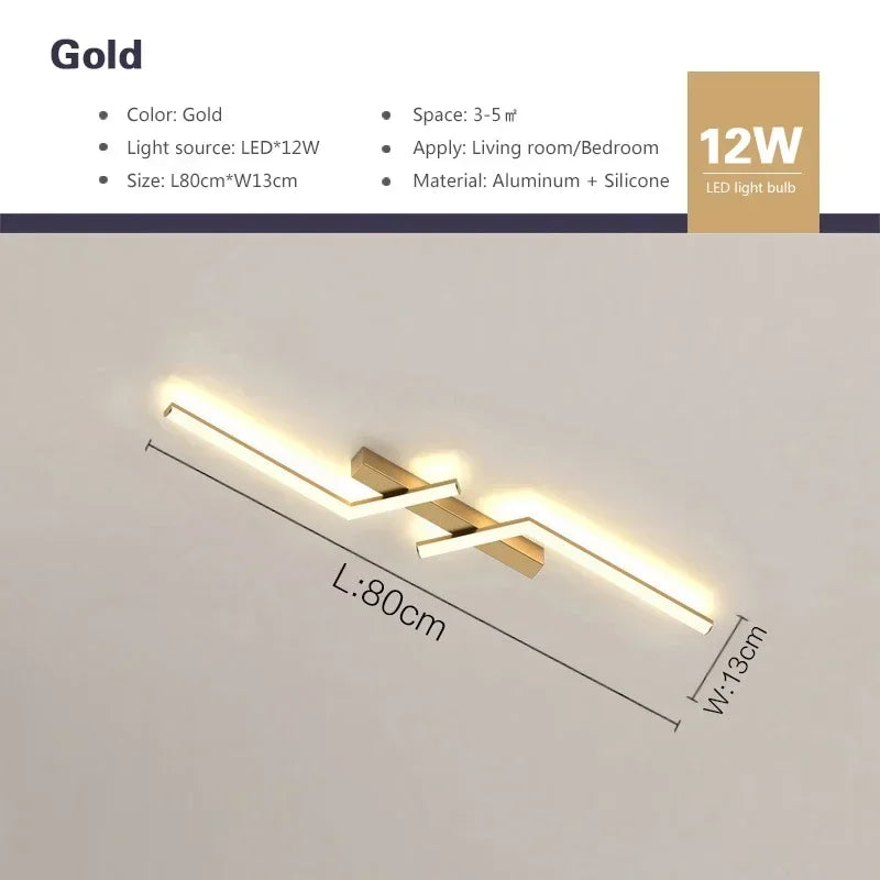 Modern LED Ceiling Light Minimalist Lines Black Aluminium Lamps For Living Room Bedroom Study Coffee Shop Illumination Fixtures