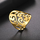 COOLTIME Vintage Filigree Flower Wave Adjustable Ring for Women Stainless Steel Aesthetic Rings Bohemian Jewelry Wedding Gift