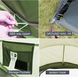 Green & Grey 110*78*51''4 Person Easy Pop Up Tent Waterproof Automatic Setup 2 Doors-Instant Family Tents for Camping Hiking & T
