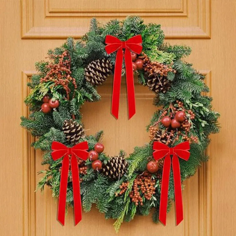 12pcs Christmas Bow Decorations Velvet Ribbons Xmas Wreaths Gift Ties Diy Home Holiday Decorations Pendants Party Supplie