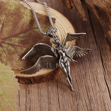Retro Fallen Angels Necklace for Men Women Holy Four Wings Angel Goddess Pendent Punk Personality Jewelry Anniversary Gifts