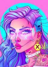 Cyber Punk Anime Neon Cool Girl Poster Aesthetic Purple Canvas Painting Wall Art Prints Pictures Gamer Room Home Decoration