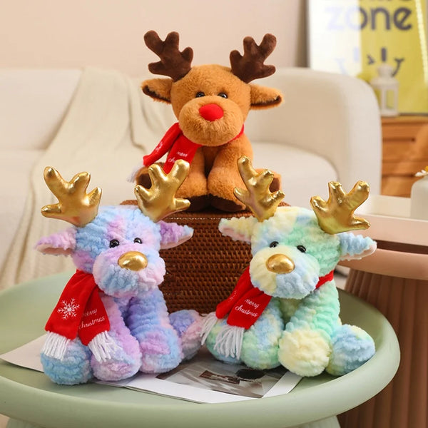 30cm Lovely Reindeer Plush Toys Kawaii Christmas Deer with Scarf Dolls Stuffed Soft Pillow for Christmas Decoration Gift