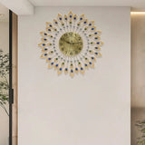 Luxury Large Clock 3D Peacock Retro Wall Decor Digital Clock Modern Art Living Room Decoration