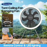 Outdoor Camping Fan Rechargeable Desktop 10000mAh Portable Circulator Wireless Ceiling Electric Fan with Power Bank LED Lighting