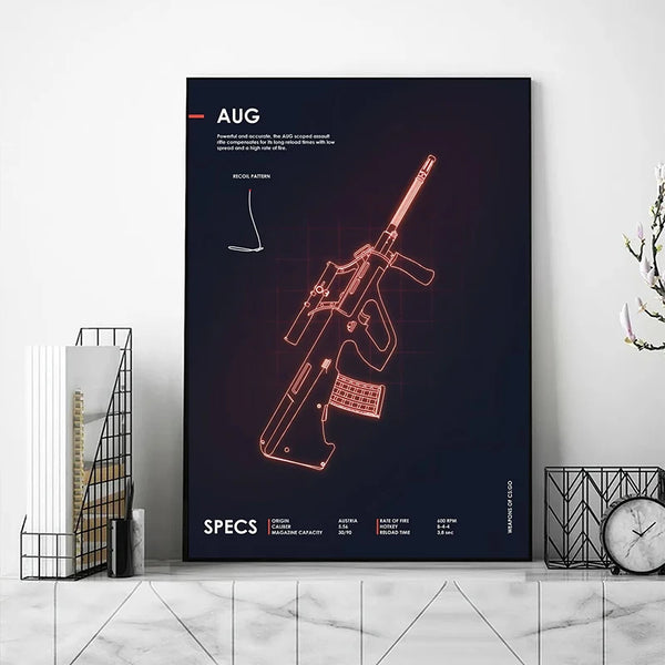 Classics Assault Rifle Guns Neon Style Posters Prints Canvas Printing Modern Wall Art Picture for Gaming Room Home Decor Gifts