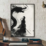 Asian Ink Style Dragon Shadow Waves Art Poster HD art sticky wall waterproof home living room bedroom bar aesthetic decoration