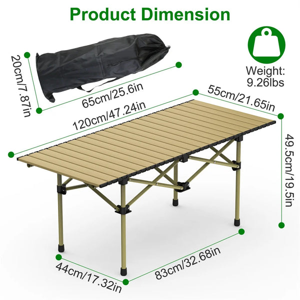 Folding Camping Table, Portable upgraded carbon steel Table with Carry Bag Heavy Duty,Lightweight Foldable Camp Table 4-6 Person