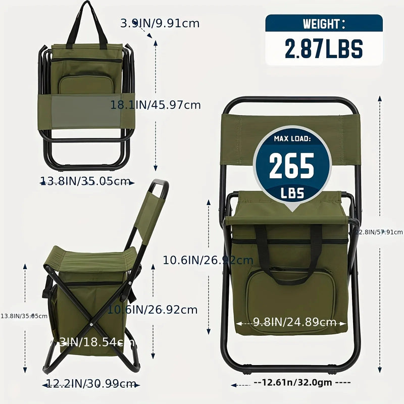 FUNDANGO Small Fishing Chair, Camping RV Trekking Hunting, with Backrest, Lightweight, Foldable, Men's Gift, 265 lbs Capacity