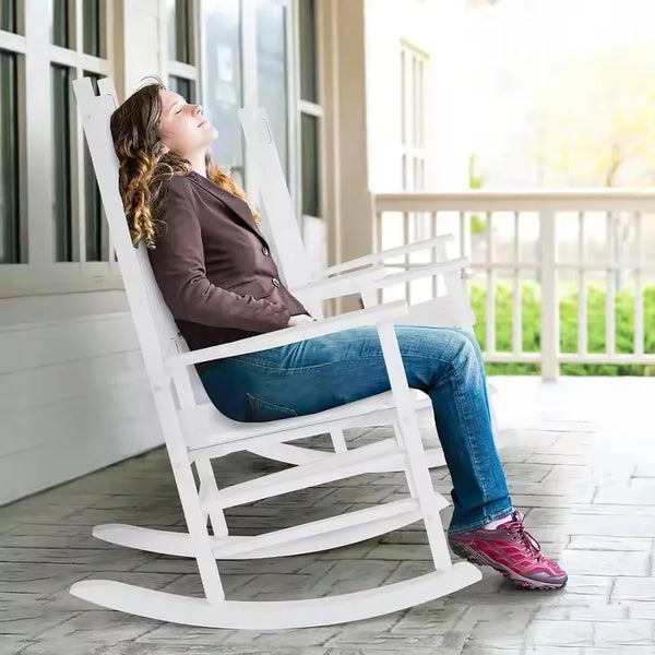 Porch Rocker, High Back Wood Rocking Chair, Patio Rocking Chair, Outdoor Rocking Chair, Wood Porch Rocker, for Adult for Garden