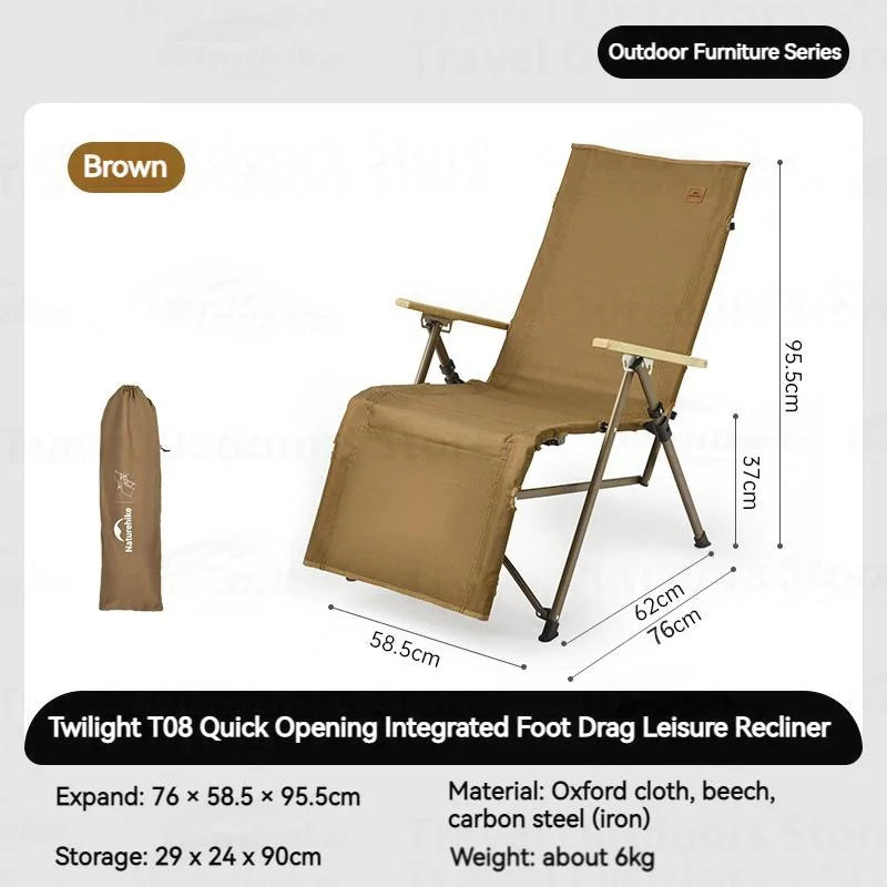 Naturehike Camping Chair Integrated Quick Opening Folding Adjustable Recliner Beach Outdoor Fishing Picnic Portable Camping Gear