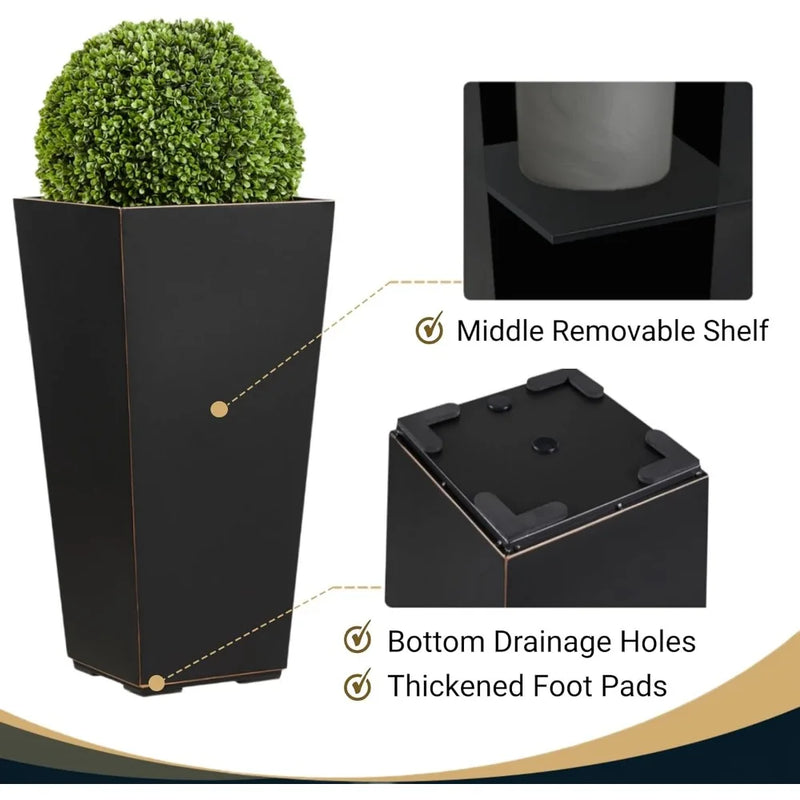 Metallic Taper Planter, 26 Inch Planter Tall Tapered Planter for Front Porch, Patio, Deck, Garden Indoor/Outdoor Tree Planters,
