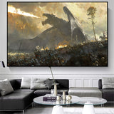 Fantasy Dragon and Cavaliers Picture and Poster Magic World Canvas Painting Mysterious Unique Wall Art War Furnishing Home Decor