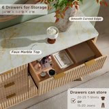FlutedDresser, Modern Chest of Drawers with Faux Marble Top, Curved Profile Design, Wood Drawer Organizer for Bedroom