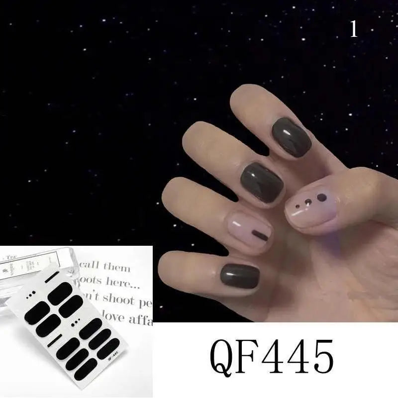 Shiny Self-adhesive Nail Stickers Short Black Lacquer Strips For Nails Full Cover False Nails Stickers Waterproof Manicure Film