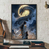 Asian Ink Style Dragon Shadow Waves Art Poster HD art sticky wall waterproof home living room bedroom bar aesthetic decoration