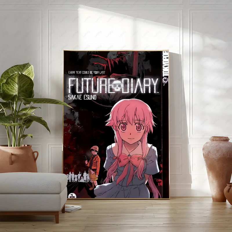 Cute M-Mirai N-Nikki Poster Sticky Wall Art Printing Waterproof Home Living Bed Room Bar Aesthetic Decor