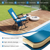 Oversized Folding Rocking Chair, Padded Patio Lounge Rocker w/Metal Frame, Armrests, Side Pocket, Lightweight Portable Rocking