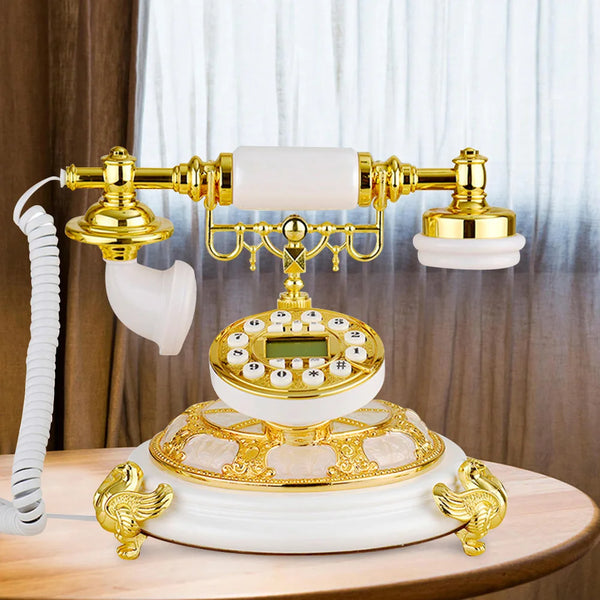 White Gold Luxury Retro European Style Antique Phone Vintage Telephone  Old Phone Decoration For Family Hotel Museum