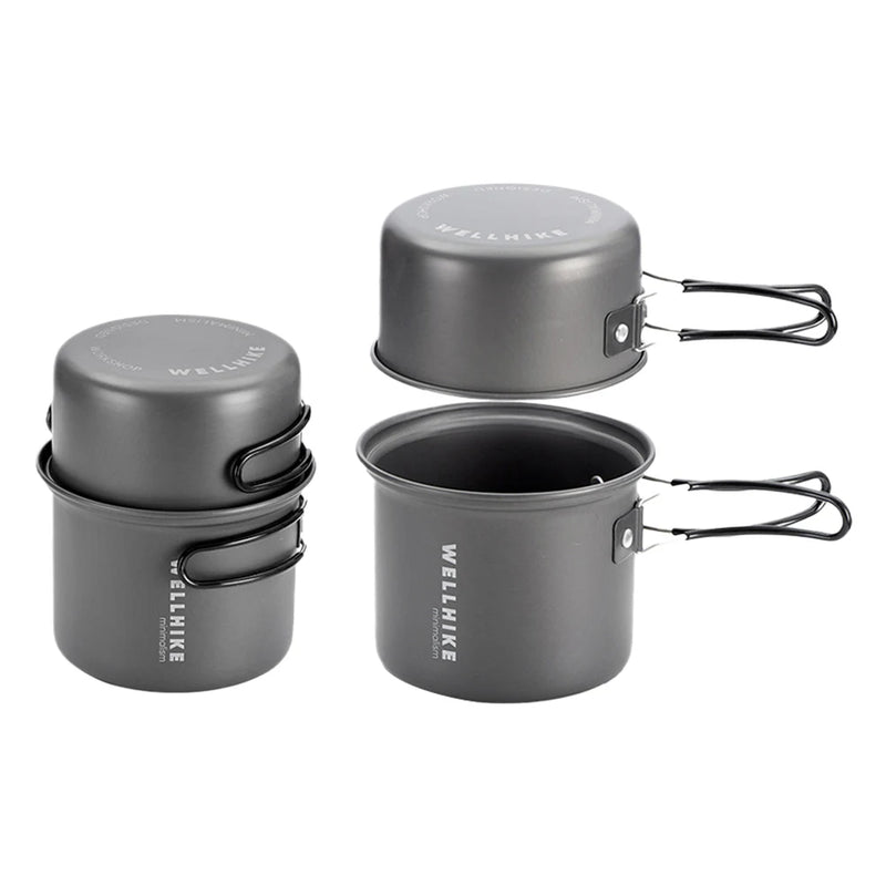 WELLHIKE Camping Cookware Set with Water Kettle Portable Camping Stove Tableware Pot Outdoor Fishing Camping Kitchen Supplies