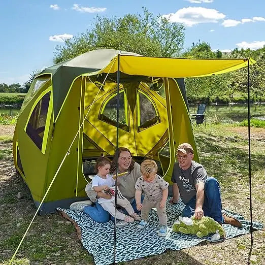 4 Person Instant Pop Up Hub Tent, Easy 60 Second Setup, Weather Resistant Camping Family Cabin Tent with Rain Fly and Carry Bag