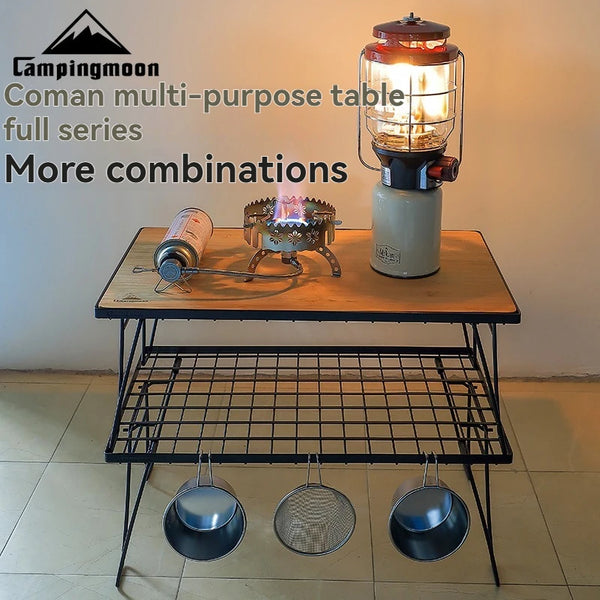 CAMPINGMOON T230/T-2303 Multi purpose Iron Storage Rack Camping Table Portable Multi functional BBQ Outdoor Folding Table