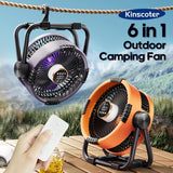 Portable 6 in 1 Outdoor Camping Fan 20000mAh Rechargeable Wireless Tent Ceiling Fan 4 Speed Adjustment LED Lighting Power Bank