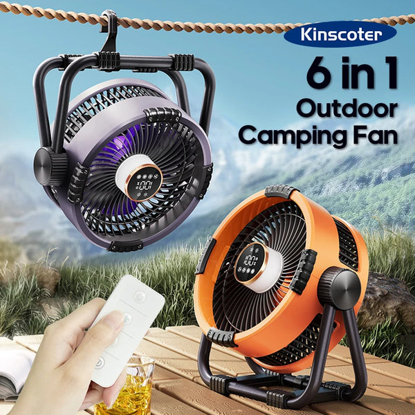 Portable 6 in 1 Outdoor Camping Fan 20000mAh Rechargeable Wireless Tent Ceiling Fan 4 Speed Adjustment LED Lighting Power Bank