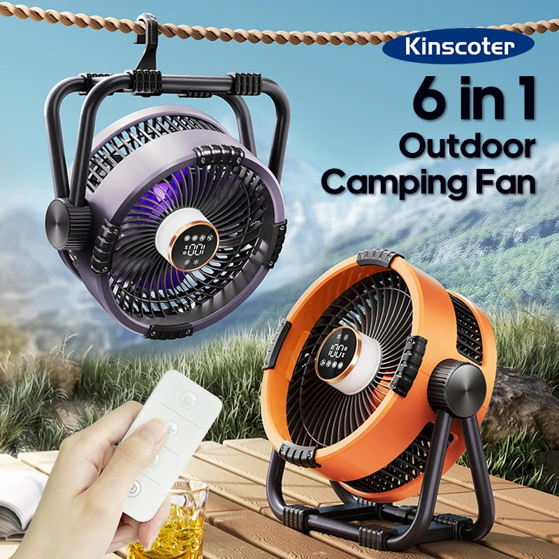 Portable 6 in 1 Outdoor Camping Fan 20000mAh Rechargeable Wireless Tent Ceiling Fan 4 Speed Adjustment LED Lighting Power Bank