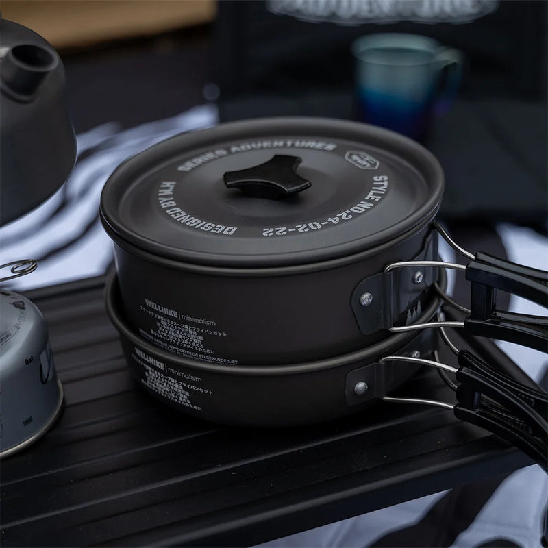 WELLHIKE Camping Cookware Set with Water Kettle Portable Camping Stove Tableware Pot Outdoor Fishing Camping Kitchen Supplies